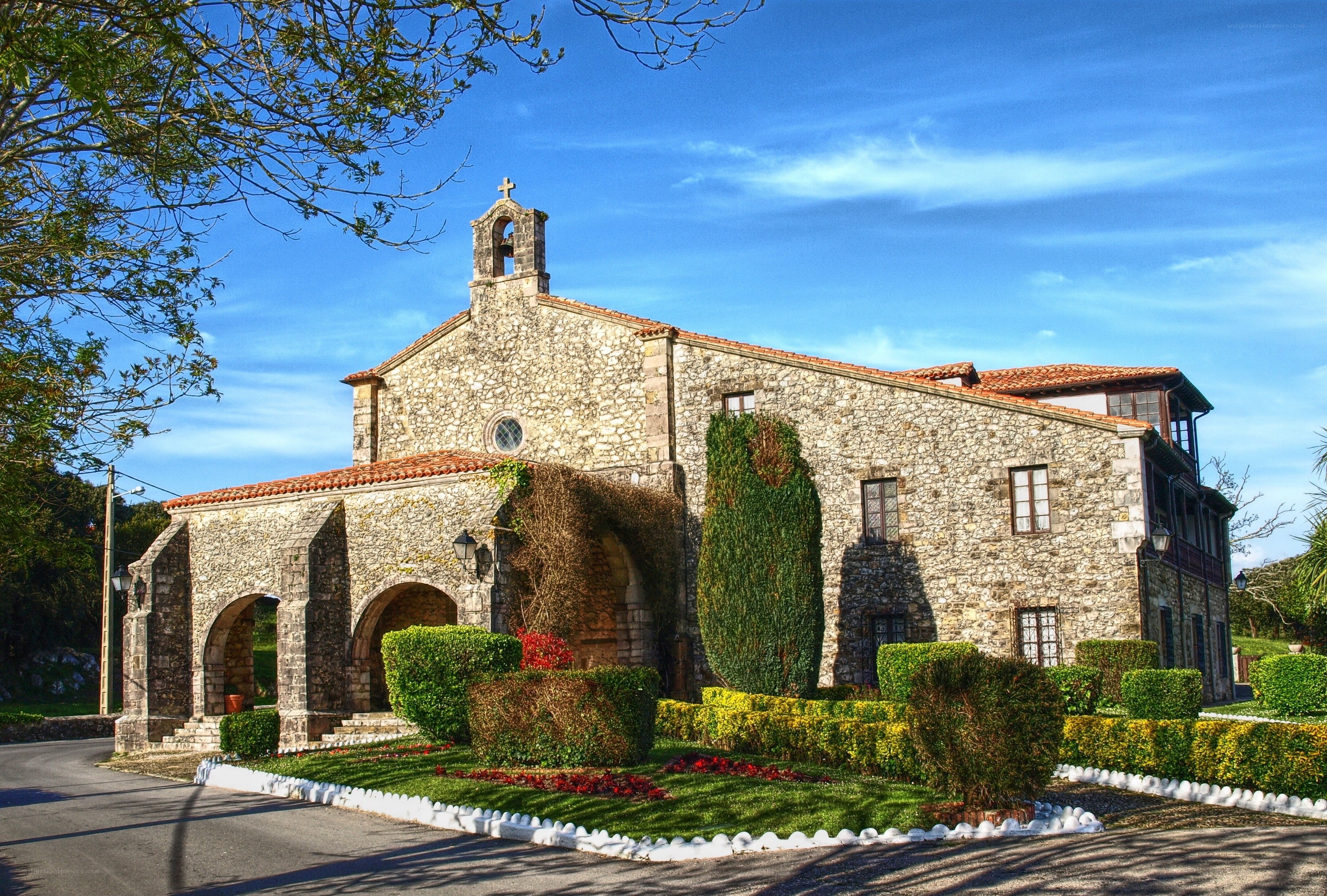 Stone church with garden