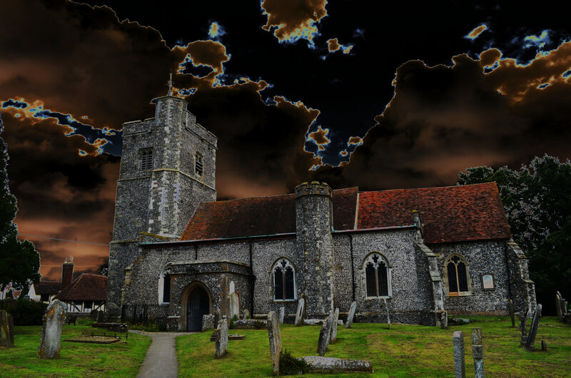 Stone Church with Graveyard — Black
