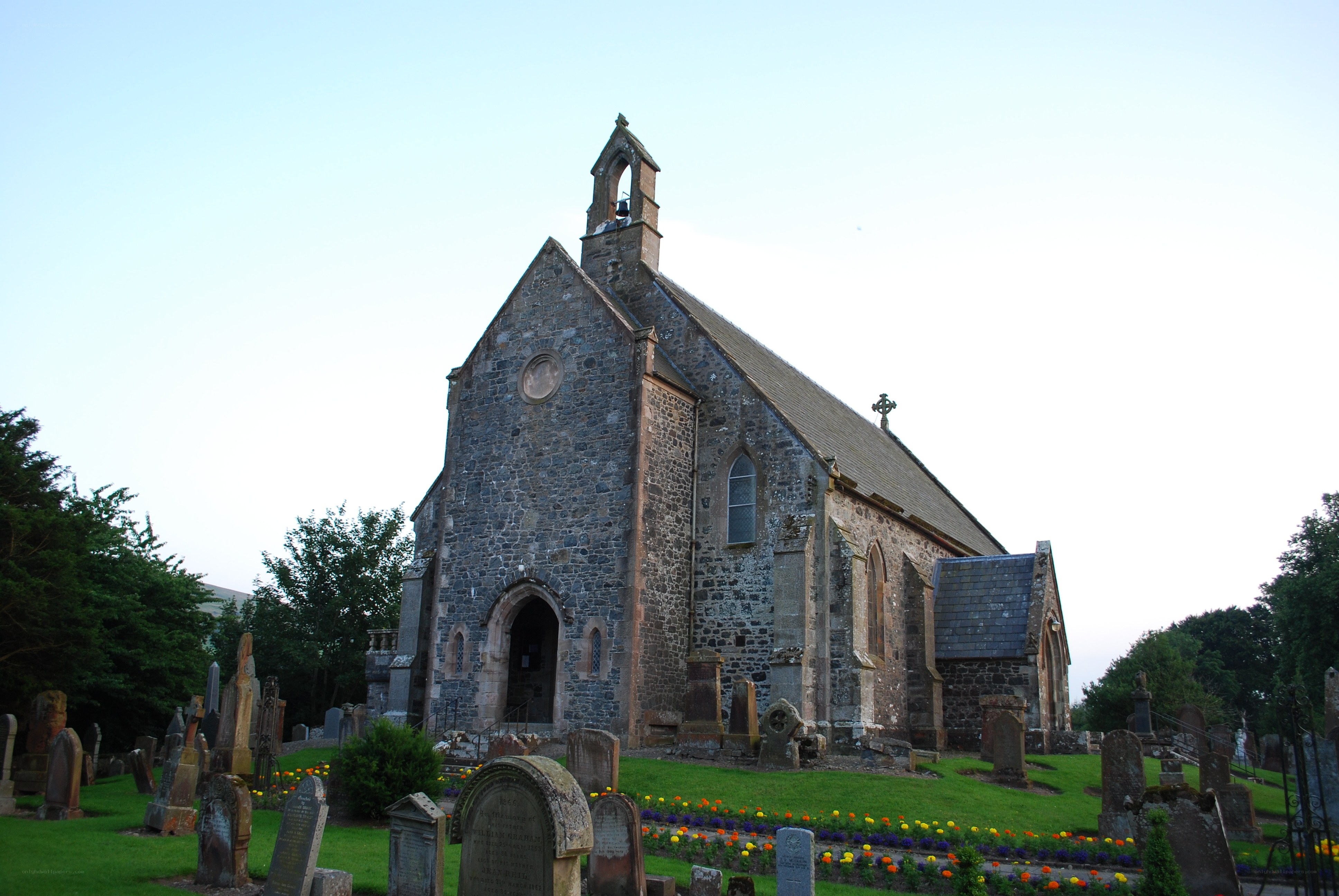 Stone church with graveyard
