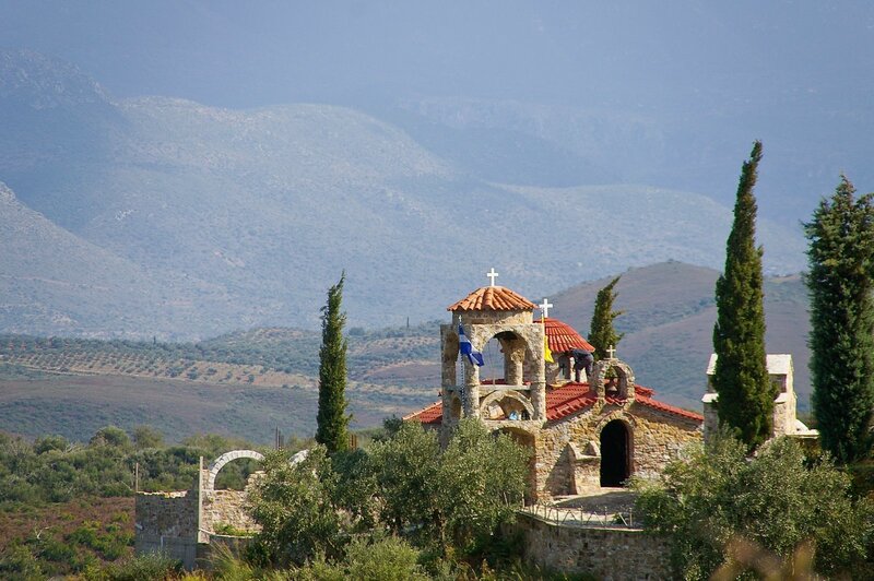 Stone Church with Mountains