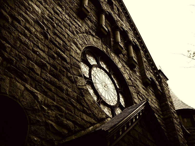 stone church with rose window