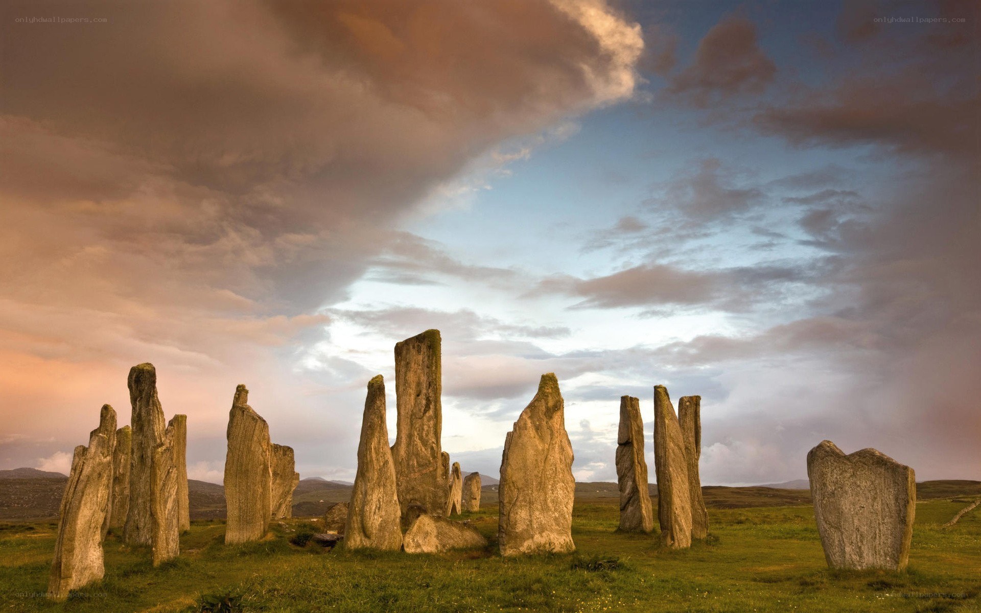 Stone circle at sunset