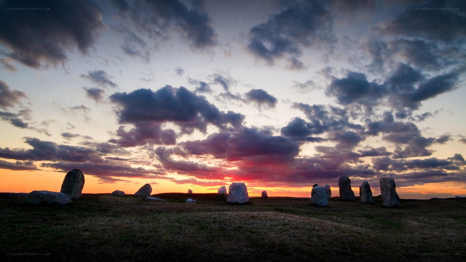 Stone circle at sunset