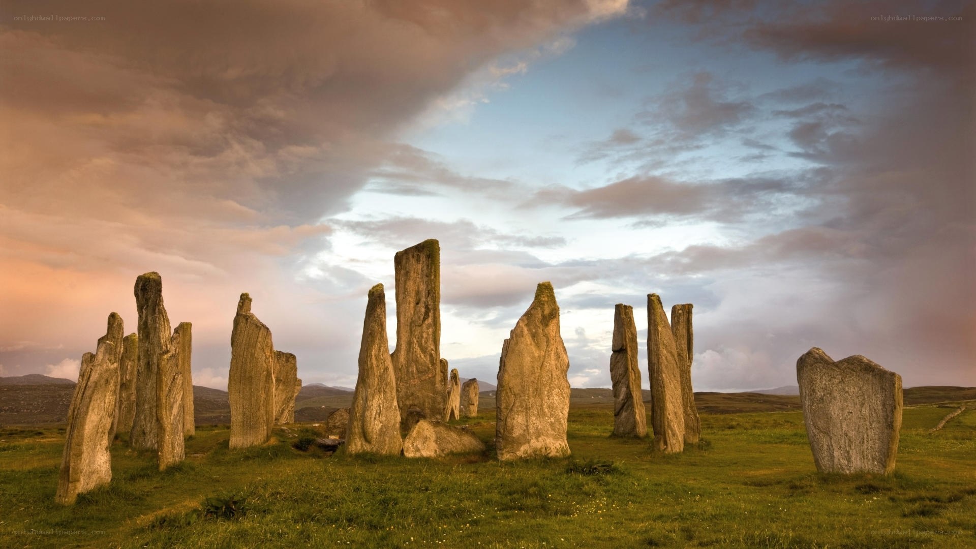Stone circle at sunset