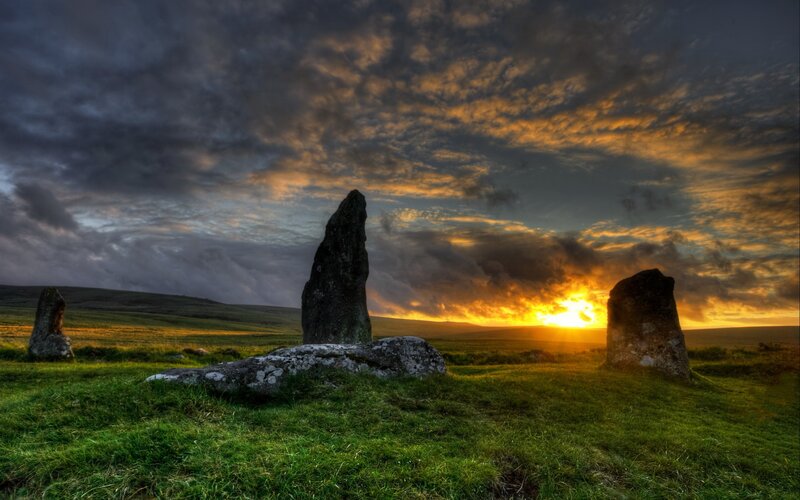 Stone Circle at Sunset — Green, Dramatic