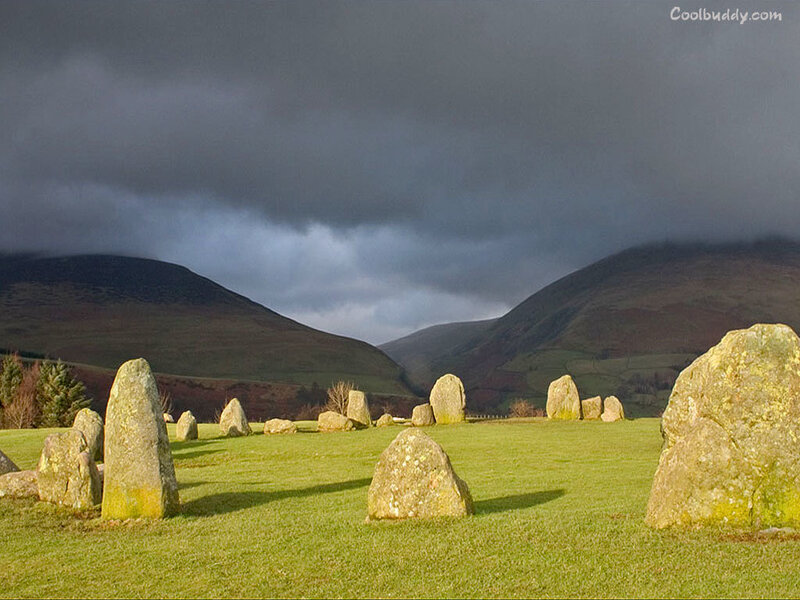 Stone circle in a green field