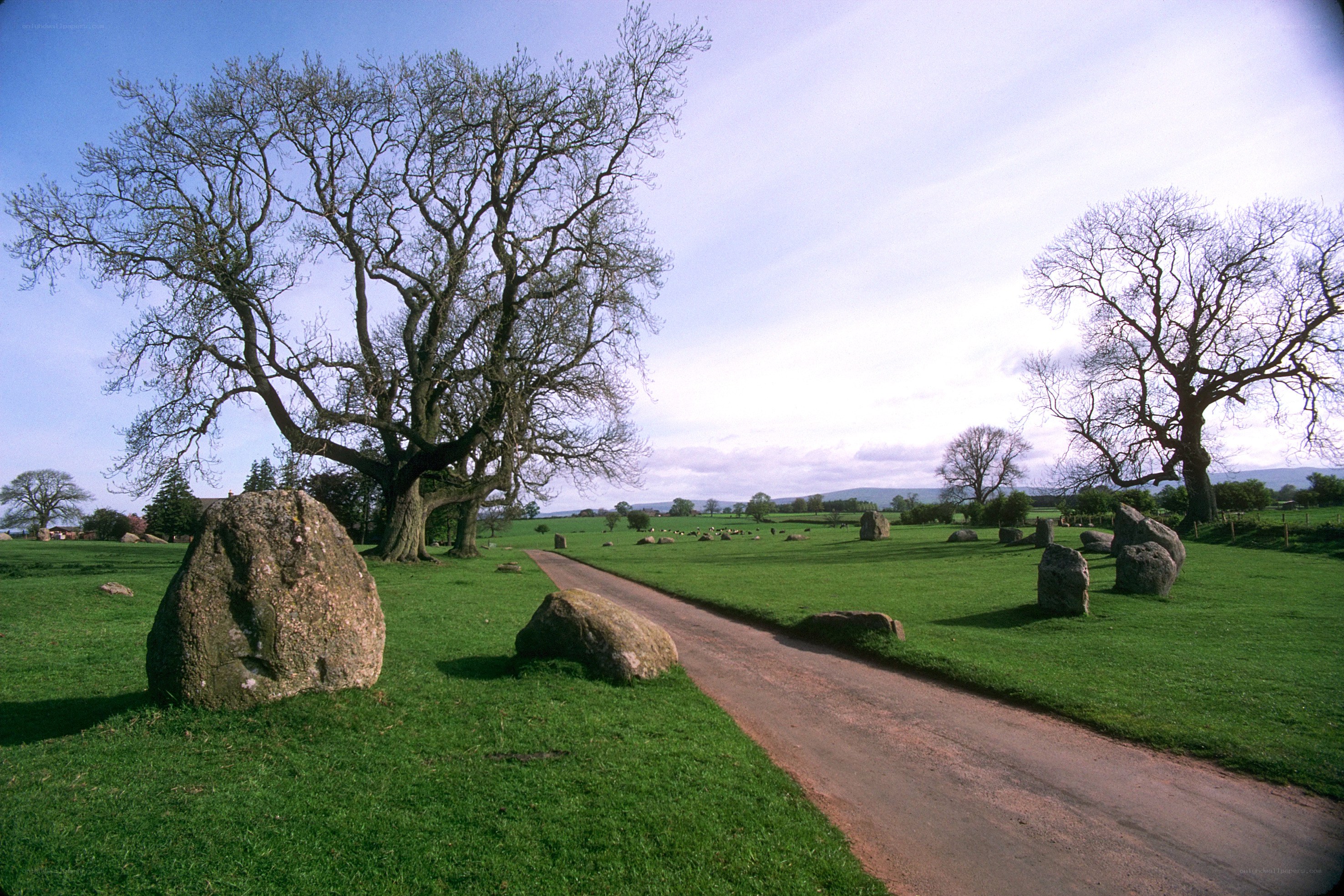 Stone circle in a green field