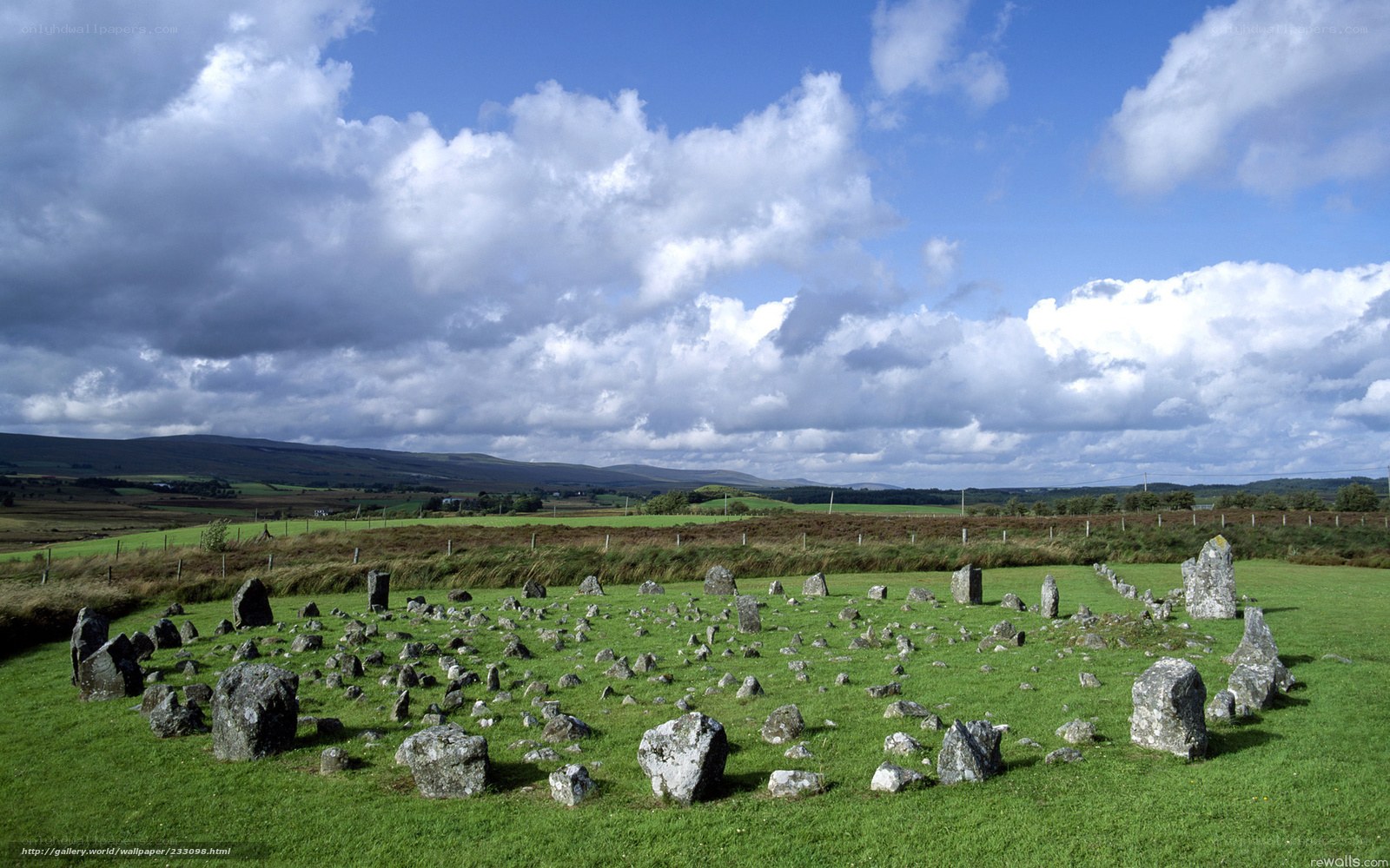 Stone circle in a green field