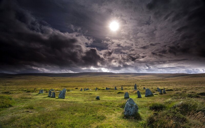 Stone Circle in Field — Green, Dramatic, Night