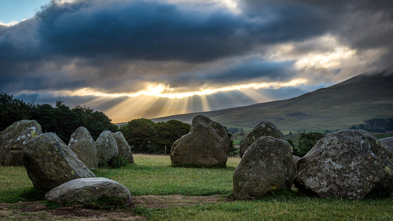 Stone Circle in Field — Green, Dramatic, Sunset