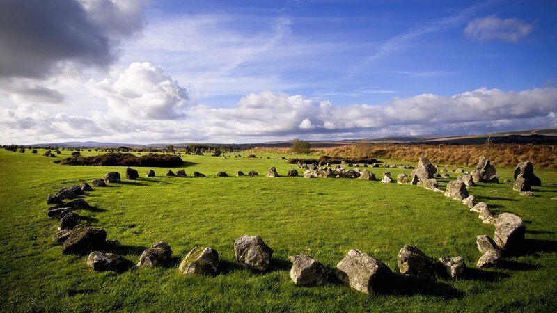 Stone Circle in Field — Green, Serene, Afternoon, Photograph, Grass, Sky