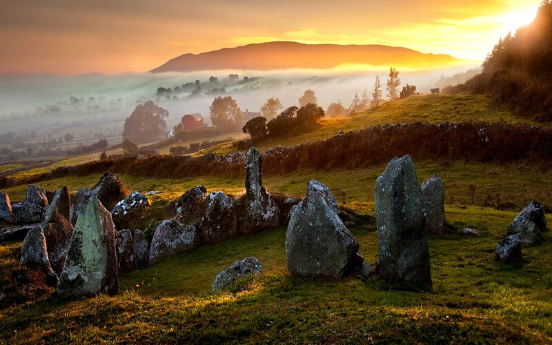 Stone Circle in Field — Green, Serene, Sunrise