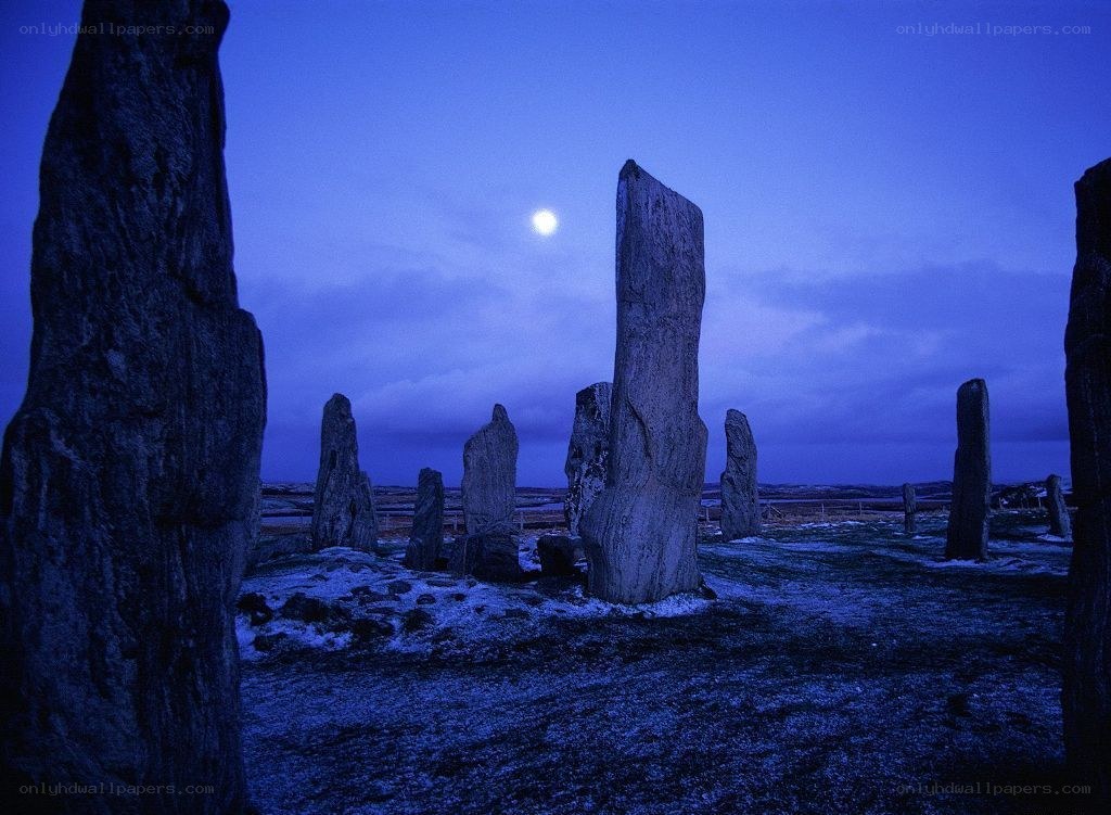 Stone circle under moonlight