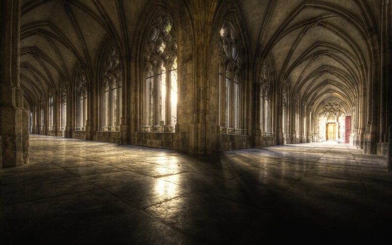 Stone Cloister Hallway