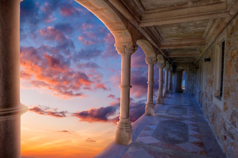 Stone Colonnade at Sunset