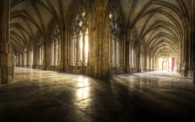 Stone Corridor with Sunlight