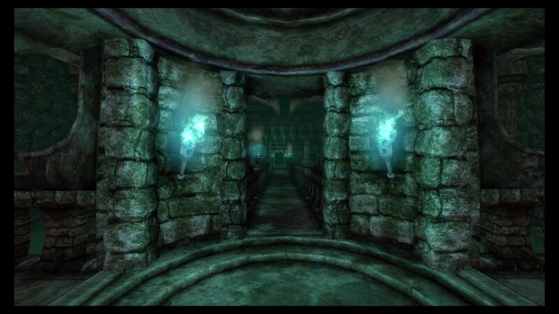 Stone Corridor with Torches — Green