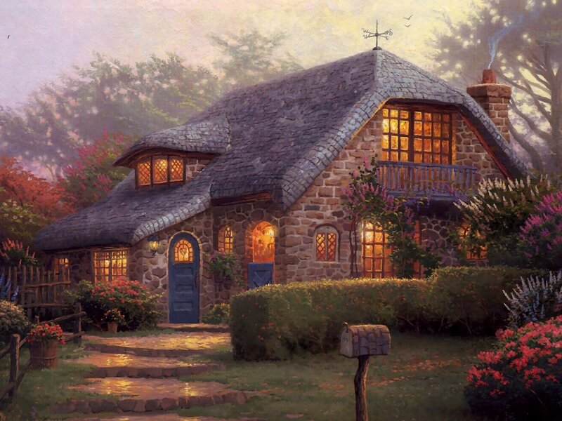 Stone Cottage at Dusk