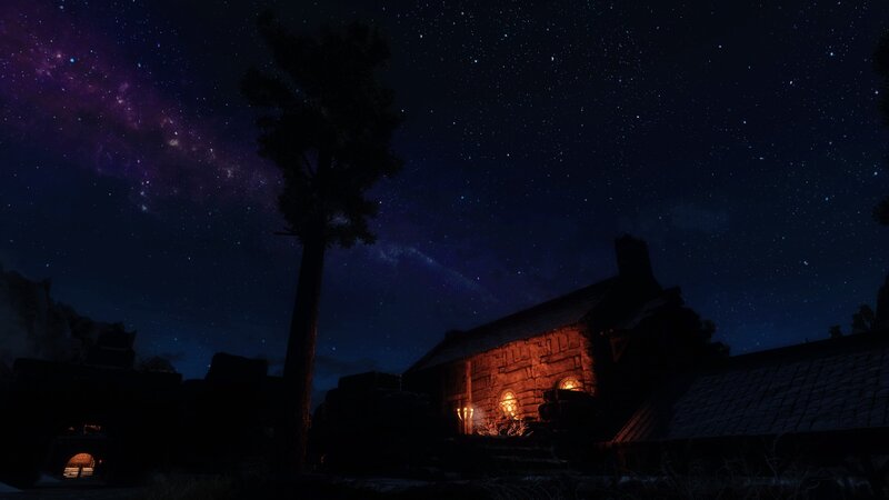 Stone Cottage at Night — Dark Blue