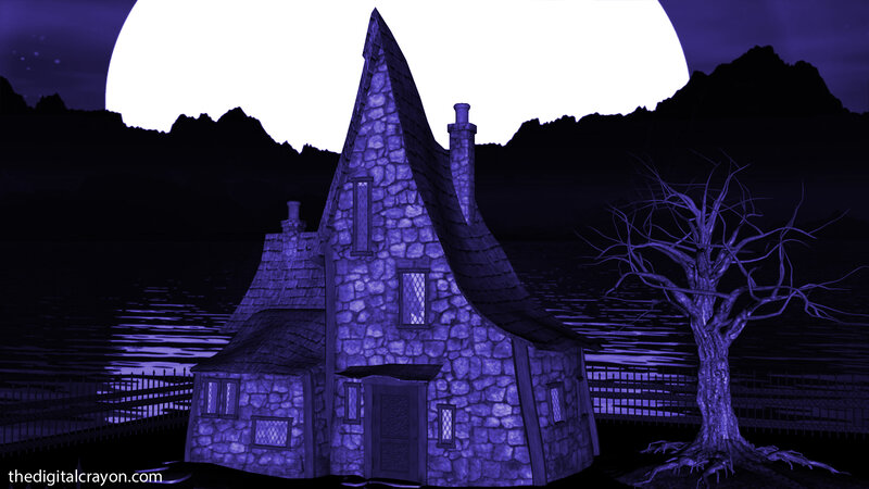 Stone Cottage at Night — Purple
