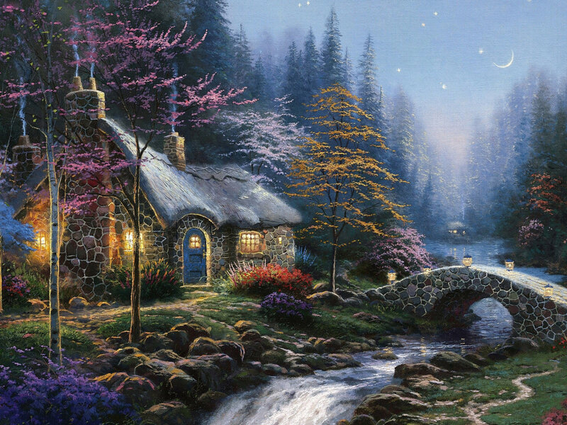 Stone Cottage at Night
