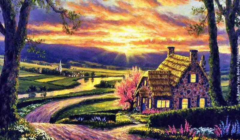 Stone Cottage at Sunset — Orange