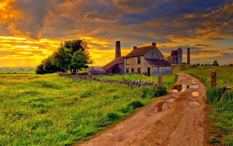 Stone Cottage at Sunset