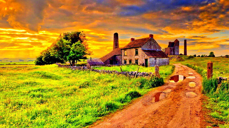 Stone Cottage at Sunset — Yellow