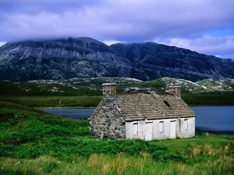 Stone Cottage by Lake — Green, Serene, Afternoon, Photograph