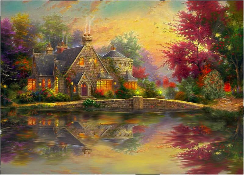 Stone Cottage by Lake — Yellow