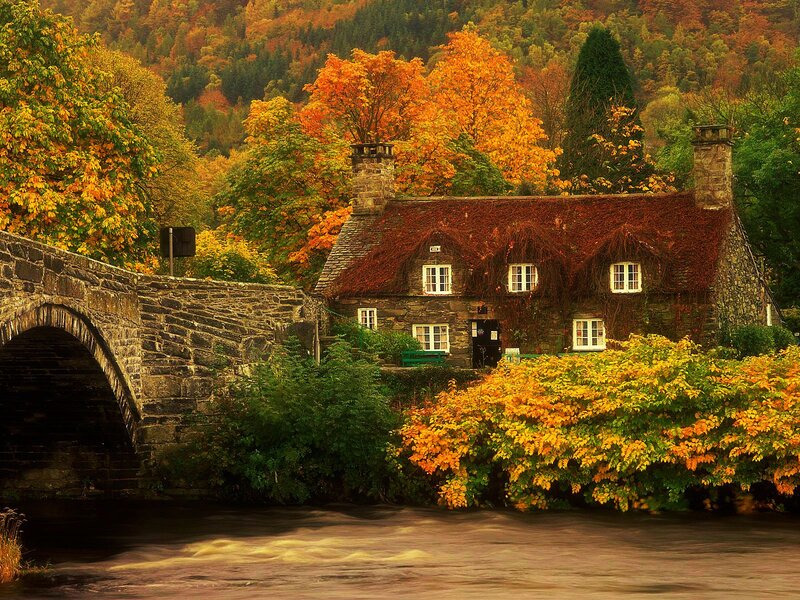 Stone Cottage by River — Orange, Serene