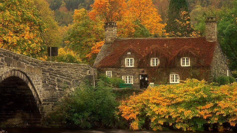 Stone Cottage by River — Orange