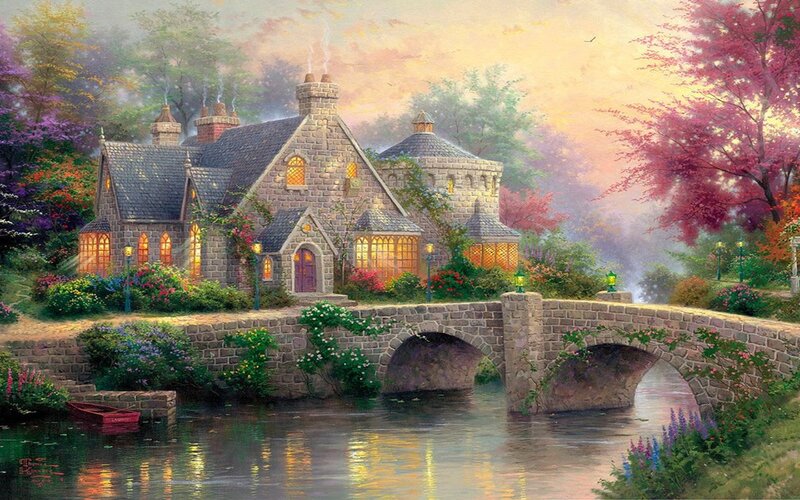 Stone Cottage by River — Yellow