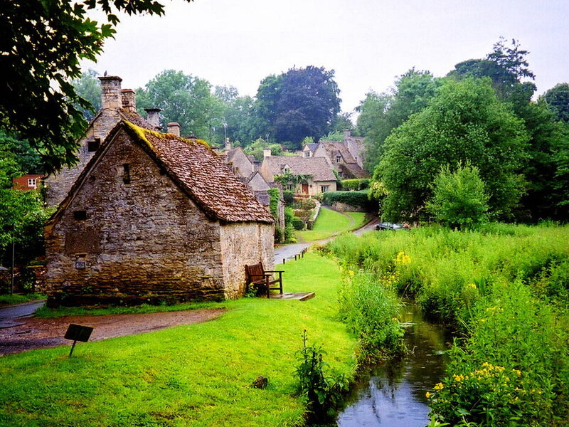 Stone Cottage by Stream — Green