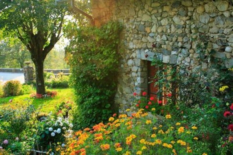 Stone Cottage Garden — Green, Serene, Afternoon, Photograph