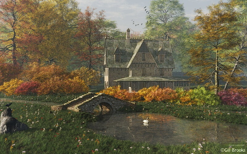 Stone Cottage in Autumn — Green