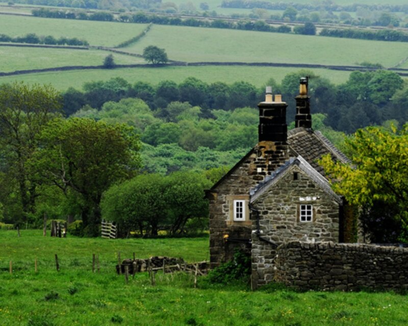 Stone Cottage in Field — Green