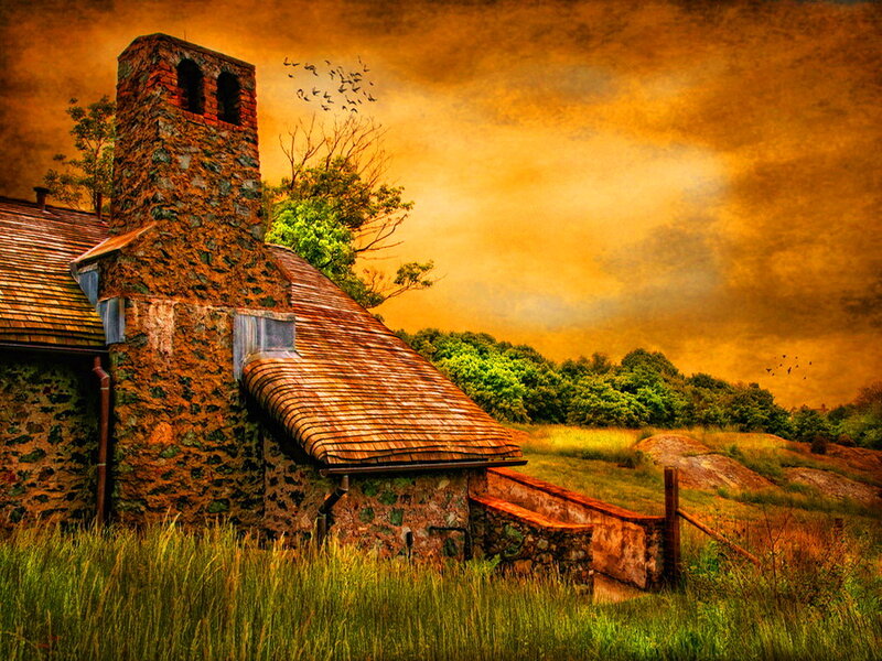 Stone Cottage in Field — Orange