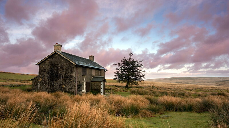 Stone Cottage in Field — Purple