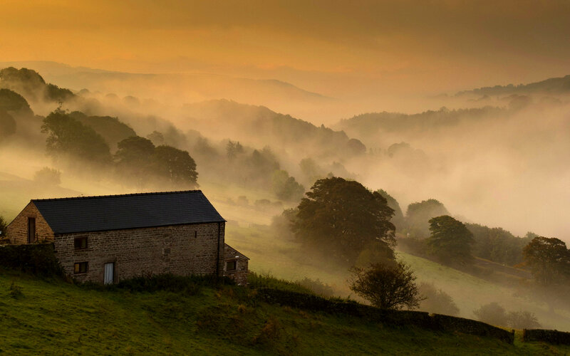 Stone Cottage in Fog