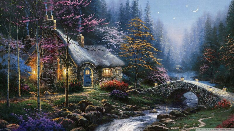 Stone Cottage in Forest — Blue