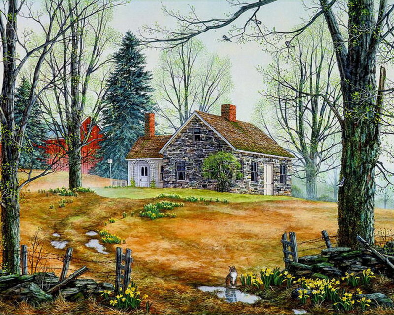 Stone Cottage in Forest — Green, Serene