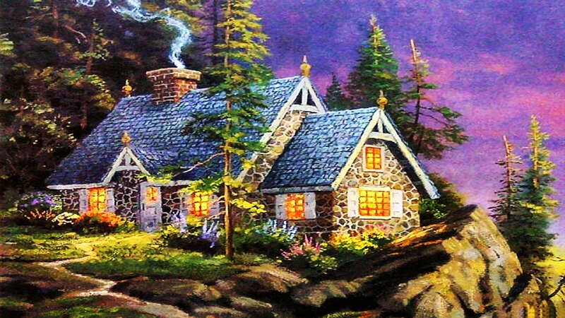 Stone Cottage in Forest — Purple