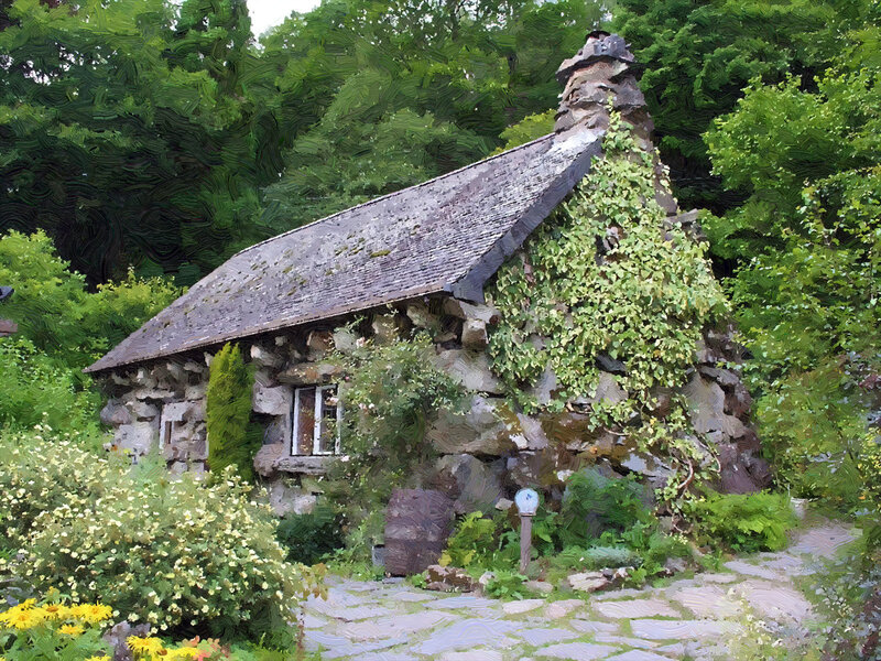 Stone Cottage in Garden — Green, Serene, Summer