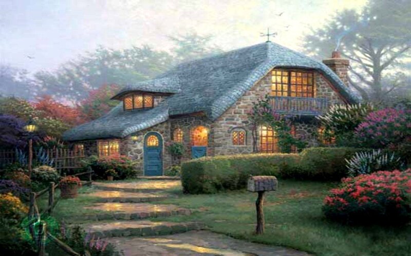 Stone Cottage in Garden — Green