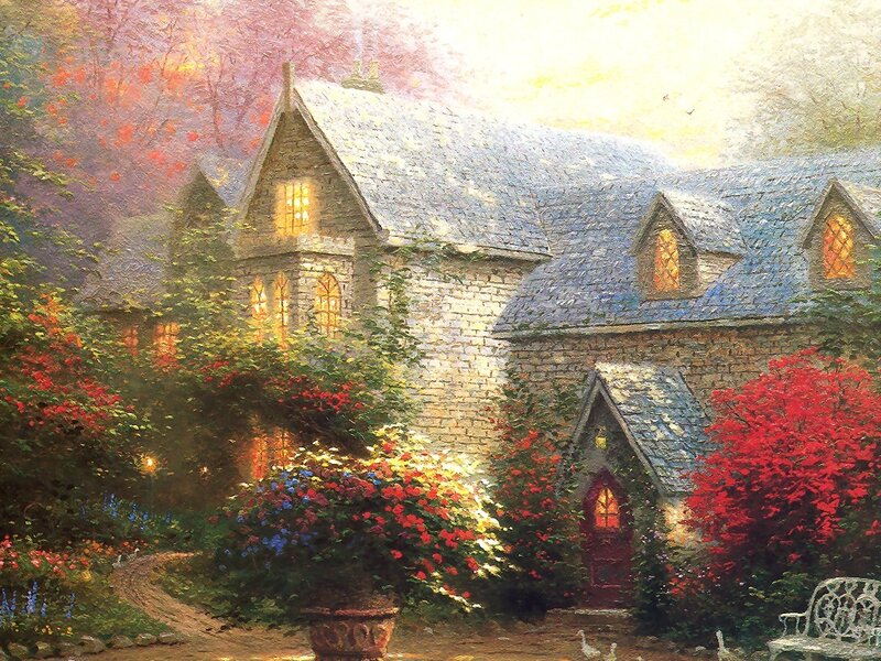 Stone Cottage in Garden — Red