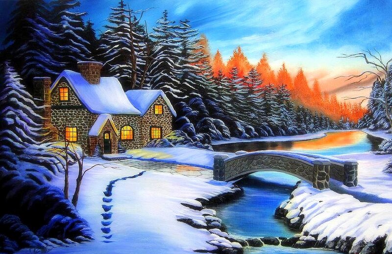 Stone Cottage in Winter