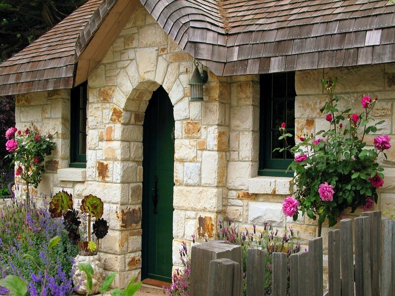 Stone Cottage with Flowers — Beige