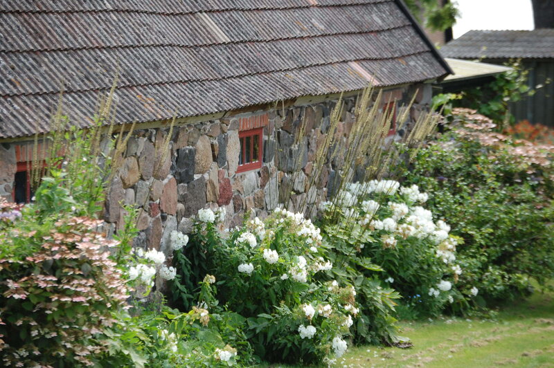 Stone Cottage with Flowers — Green, Serene
