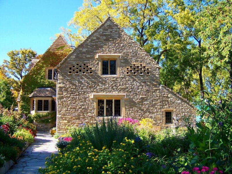 Stone Cottage with Garden — Green, Serene, Summer, Photograph